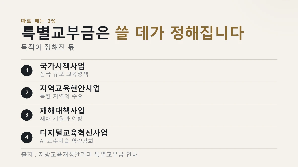 특별교부금이 나뉘는 네 가지 사업을 정리한 그림