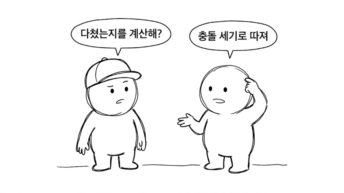 충돌 세기를 넣어 부상 가능성을 계산하는 장면