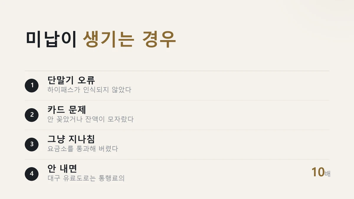 통행료 미납이 생기는 경우와 부가통행료를 정리한 그림