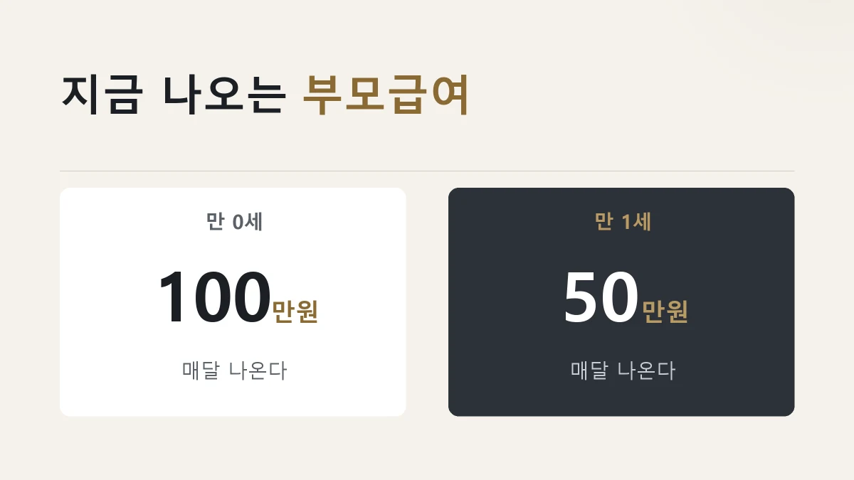 지금 나오는 부모급여 금액을 나이별로 가른 그림