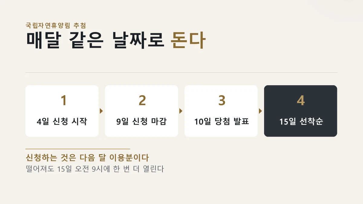 4일 신청부터 15일 선착순까지 순서를 그린 카드