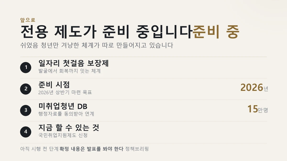 쉬었음 청년을 겨냥한 일자리 첫걸음 보장제 추진 내용을 정리한 표
