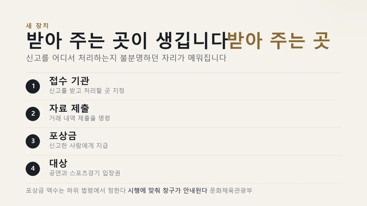암표 신고 제도에 새로 들어가는 장치를 정리한 표