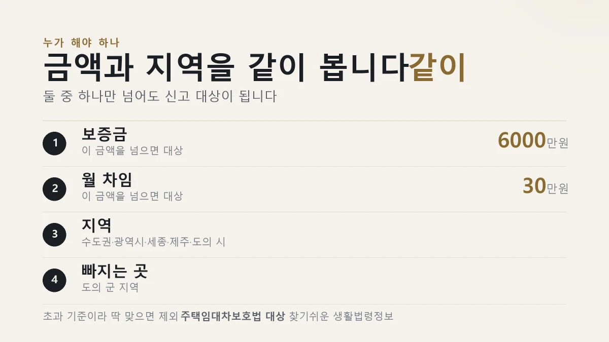전월세 신고제 신고 대상이 되는 금액과 지역을 정리한 표