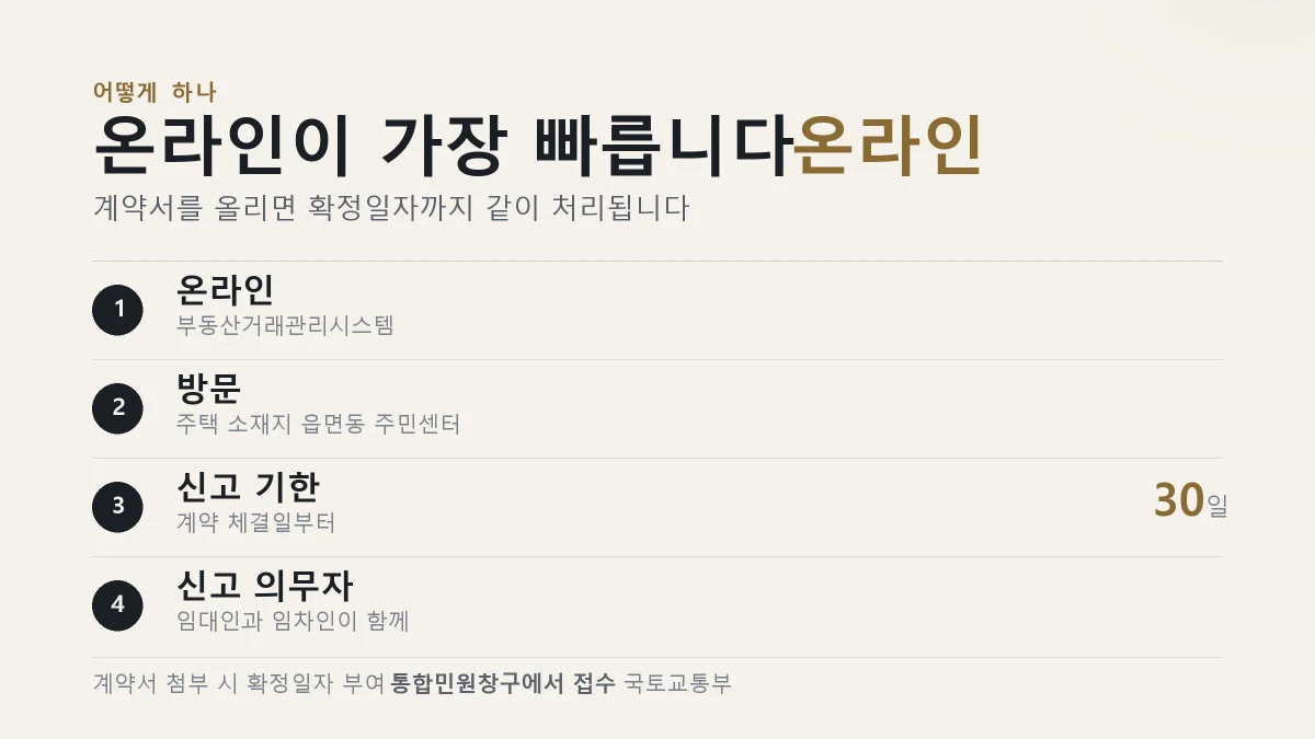 전월세 신고제 신고 방법과 기한을 정리한 표