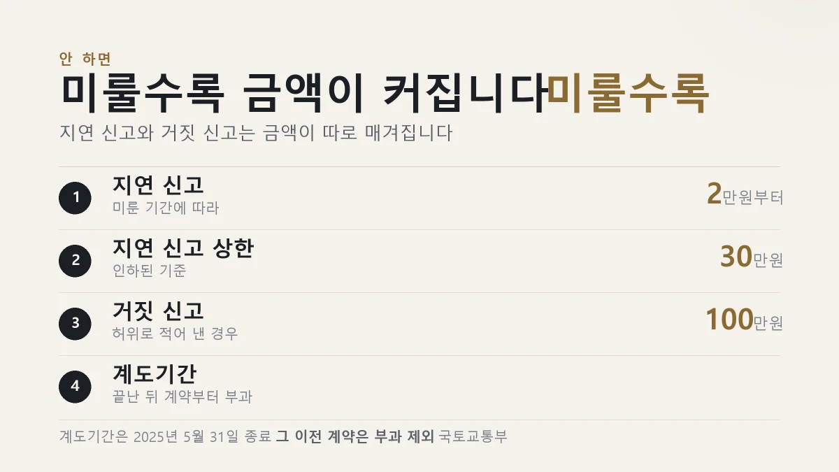 전월세 신고제 지연 신고와 거짓 신고 과태료 금액을 정리한 표
