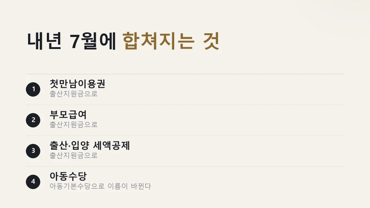 내년 7월 출산지원금으로 통합되는 제도를 정리한 그림