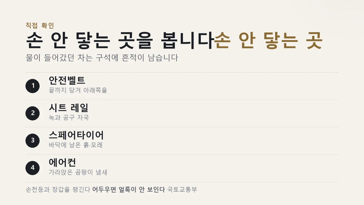 중고차 침수 여부를 직접 확인하는 순서를 정리한 표