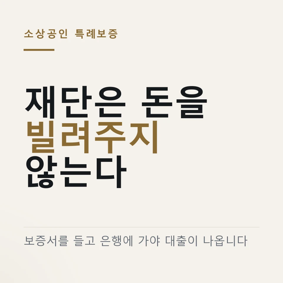 신용보증재단은 돈을 빌려주는 곳이 아니라 보증을 서 주는 곳이라는 것을 적은 그림
