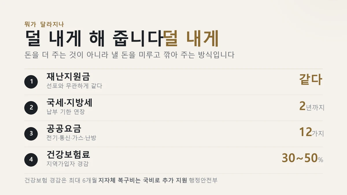 특별재난지역 선포로 달라지는 것과 그대로인 것을 정리한 표