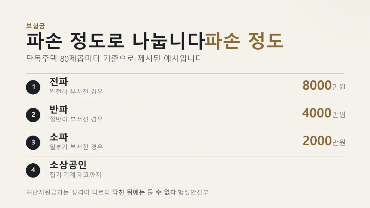 풍수해보험과 재난지원금의 차이를 정리한 표