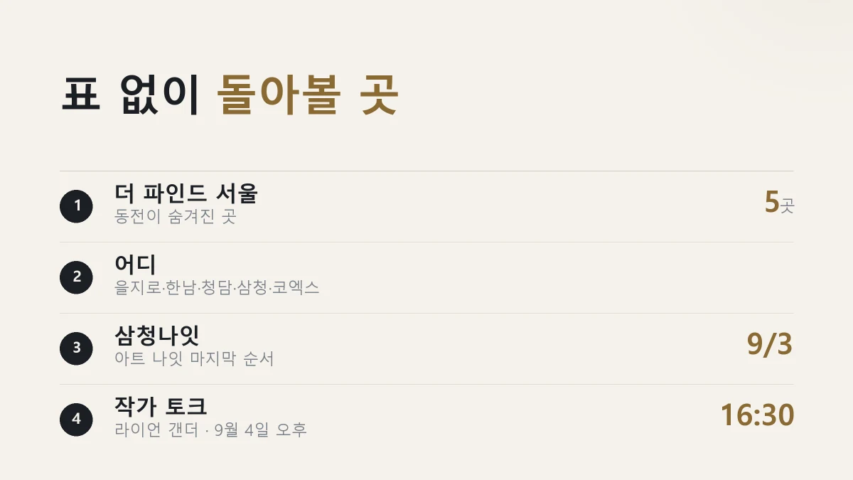 표 없이 참여할 수 있는 프리즈 서울 프로그램을 정리한 그림