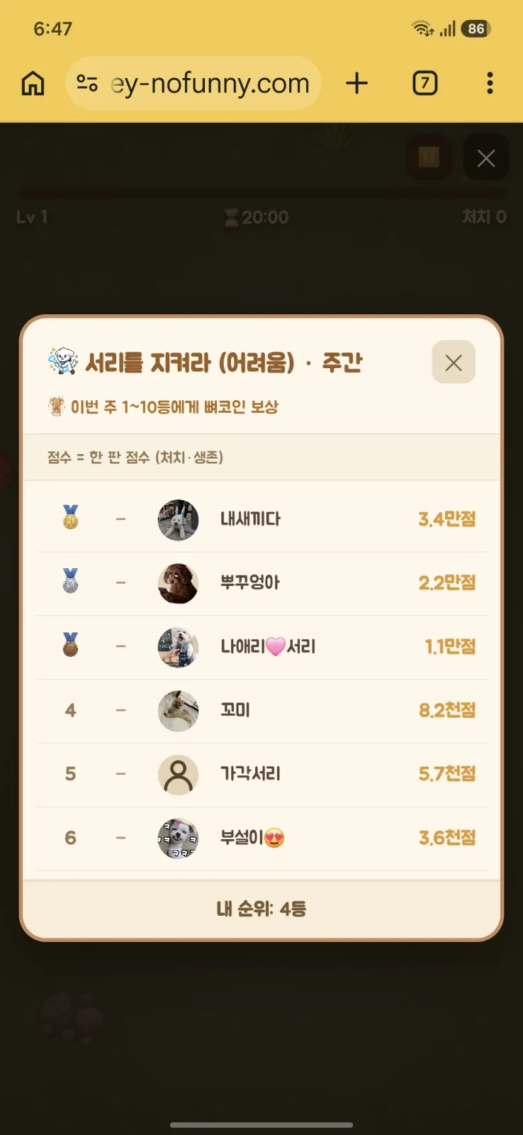 서리 키우기 게임 점수업데이트 안되는 예 2