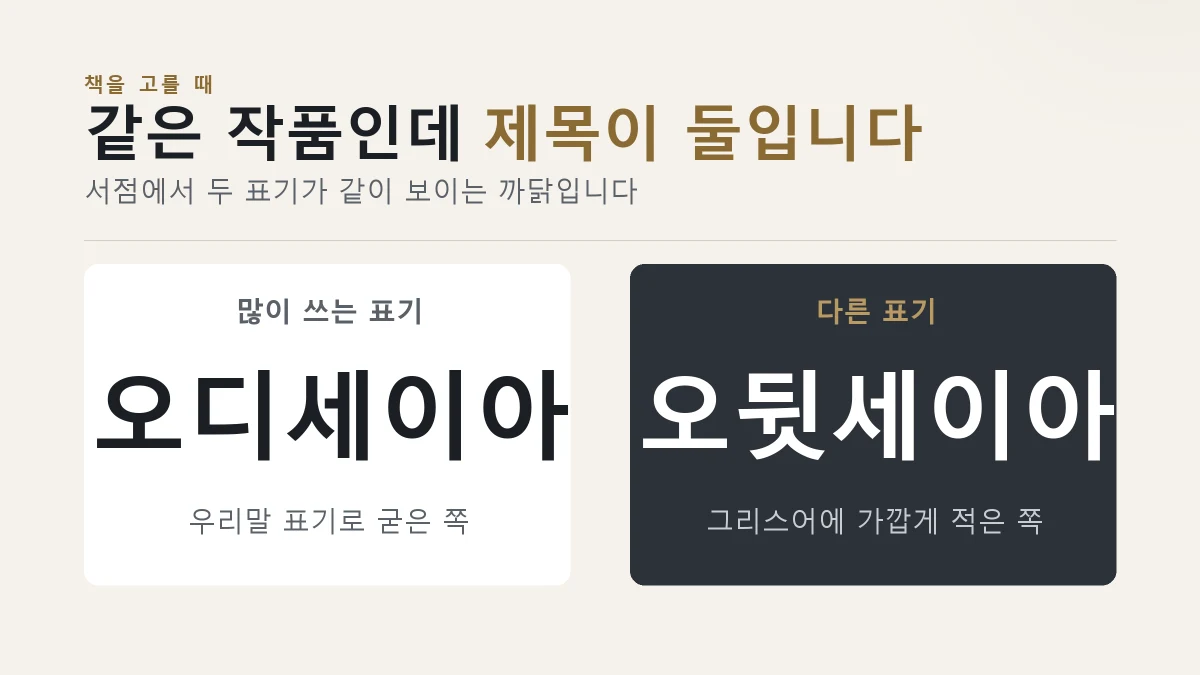 오디세이아와 오뒷세이아 두 표기를 나눈 카드