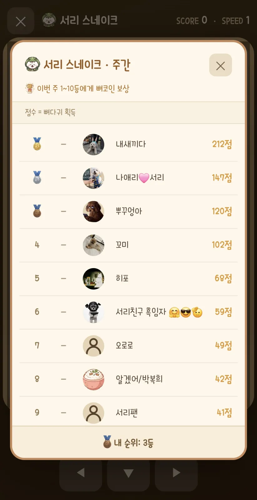 서리 키우기 게임 현재 6