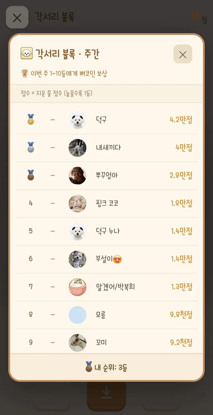 서리 키우기 게임 현재 4