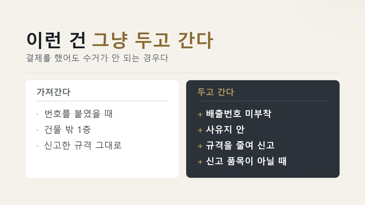 대형폐기물 수거되는 경우와 두고 가는 경우 비교