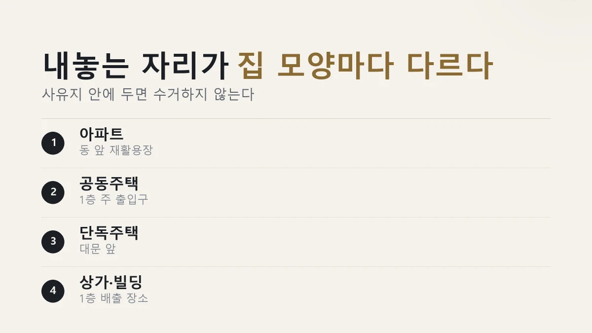 대형폐기물 배출 장소 아파트 공동주택 단독주택 상가 구분