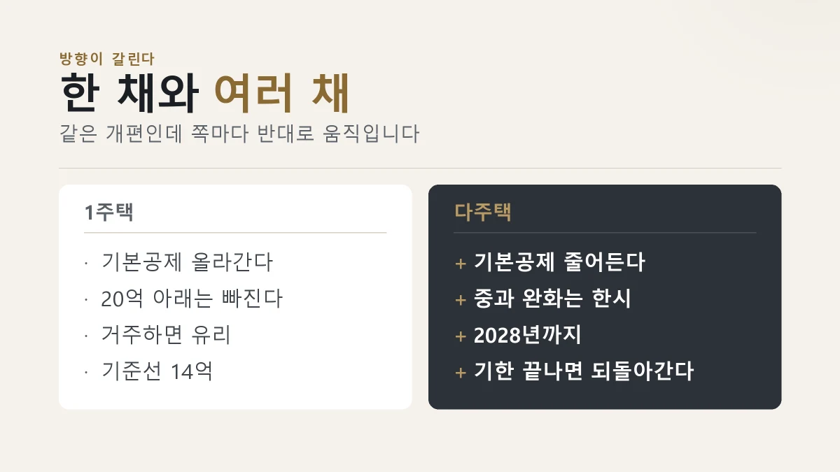 부동산 세제개편 1주택과 다주택 방향 카드