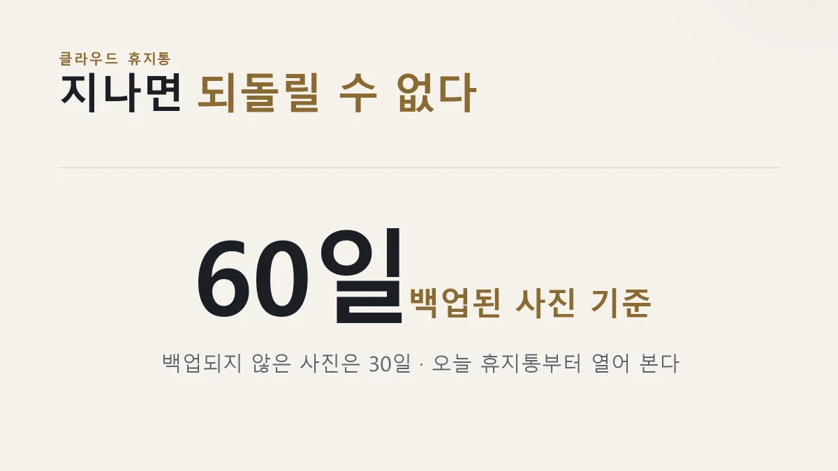 구글 포토 휴지통 60일 30일 카드