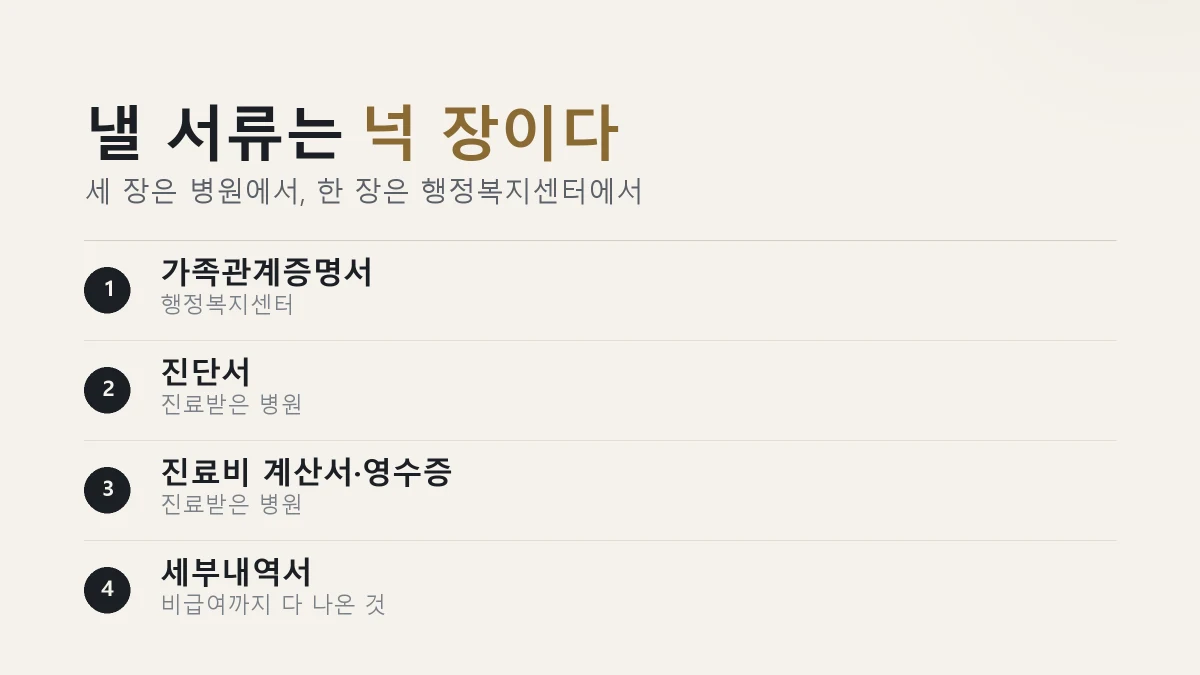 재난적의료비 신청 서류 가족관계증명서 진단서 영수증 세부내역서