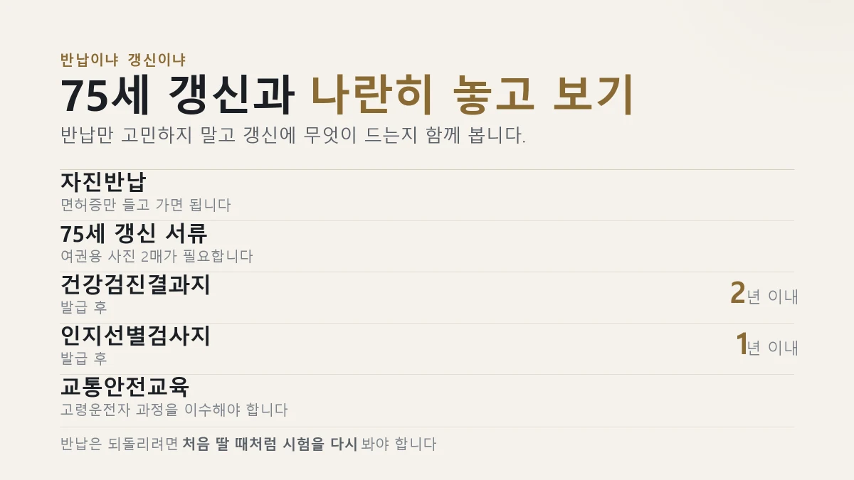 운전면허 자진반납과 75세 이상 갱신 준비물 비교
