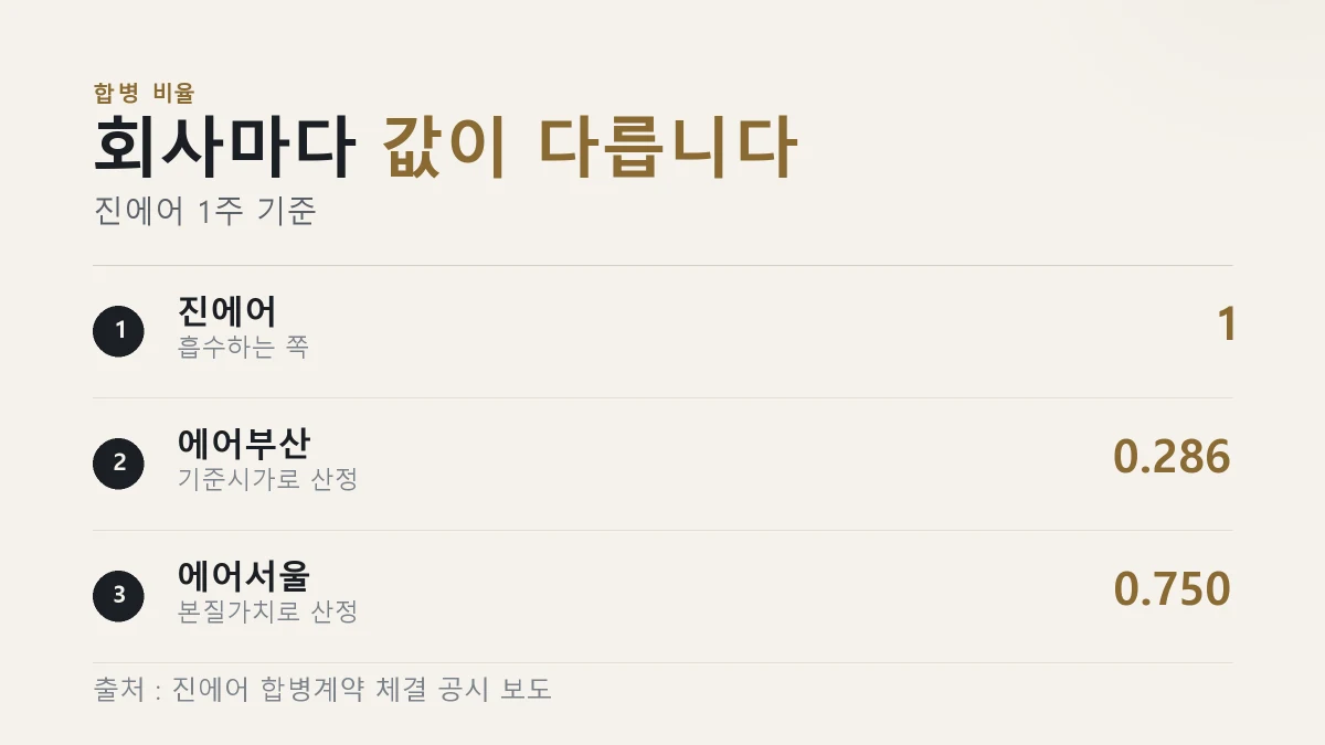합병 전과 통합 진에어 출범 뒤에 이용자가 겪는 차이를 견준 그림