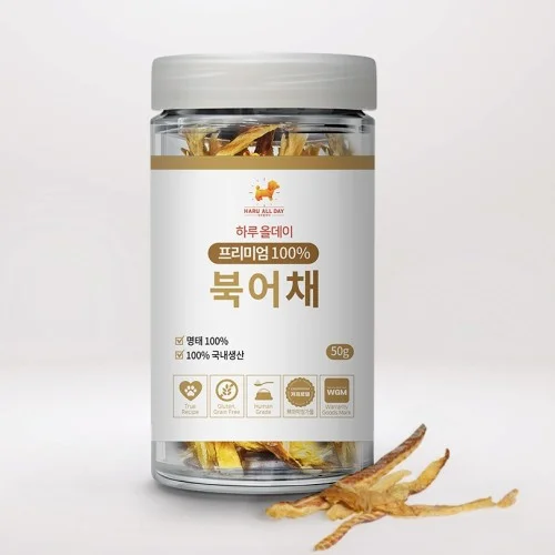 하루올데이 100% 프리미엄 강아지 북어채 무염 국내제조 반려견 수제간식 북어, 50g, 1개