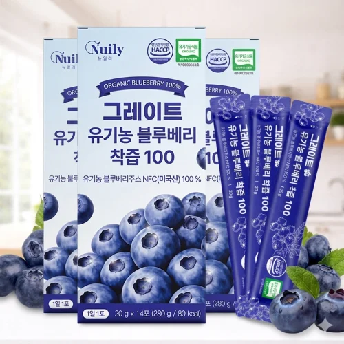 유기농 블루베리 착즙 블르베리 진액 100% 생블루베리즙 퓨레 스틱 3개