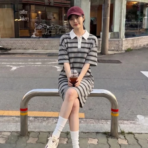 [제로스트릿][2컬러] 스트라이프 카라 원피스 COLLAR STRIPE ONE-PIECE