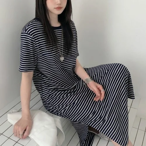 캡내장원피스 브라캡 원마일웨어 홈드레스 스트라이프 무지 반팔 롱
