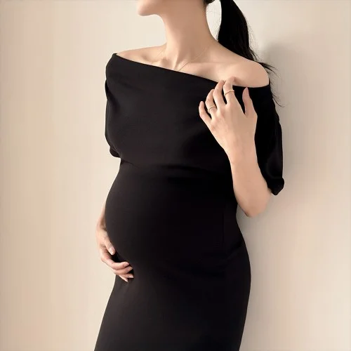 임산부 투웨이 원피스 주수 만삭 사진 촬영 셀프 스냅 오프숄더 키작녀 하객룩 임부복