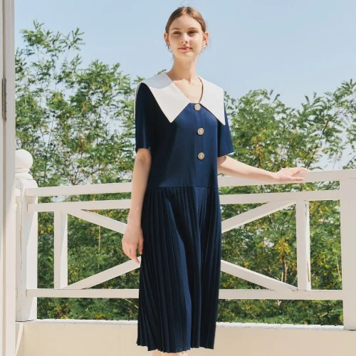 [제로스트릿]플리츠 세일러 원피스 PLEATS SAILOR ONEPIECE / NAVY