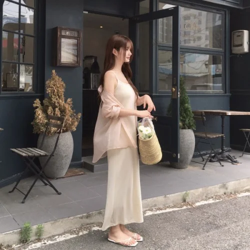 루즈핏 셔츠 나시 롱 원피스 투피스 세트 st3088