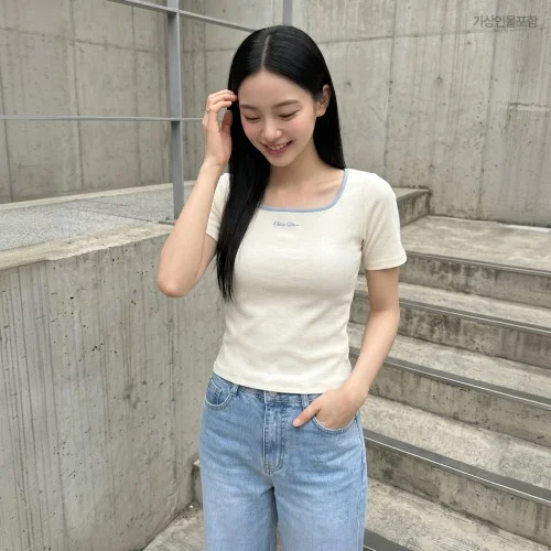 [N배송] 로엠 올데이 스퀘어넥 자수 골지 티셔츠 RMHWG24R11