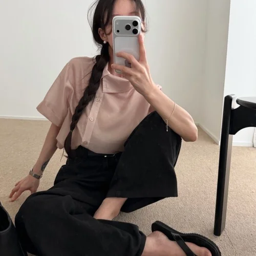 콕츠 여성 여름 시스루 언발 사선 반팔 셔츠