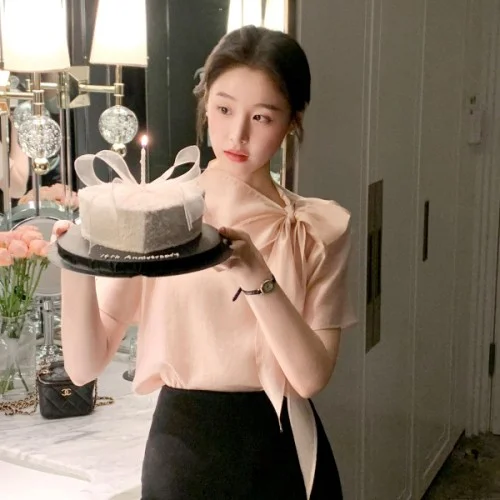 (국내제작) 리본 타이 소매 블라우스 bs8404