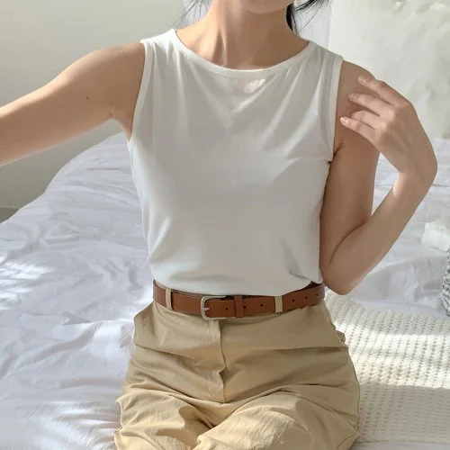 보트넥나시 민소매 이너 모달티셔츠 여름 면나시 세미크롭 탑