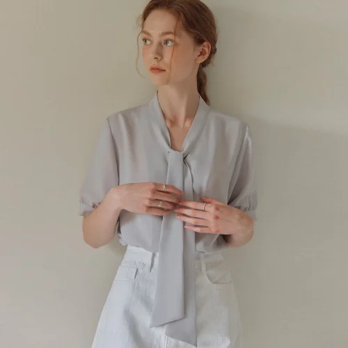 [슈퍼적립][제로스트릿][7컬러] 반팔 타이 블라우스 SHORT SLEEVE TIE BLOUSE