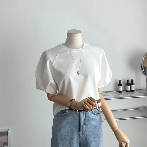 튤라 핀턱 퍼프 반팔티셔츠