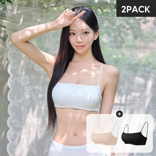 [N배송][슈퍼적립] 크라시앙 1.5cm 라이트커버 쿨링 브라탑 얇은끈 캡내장 오프숄더 레이어드 여름 쿨브라 총 2장