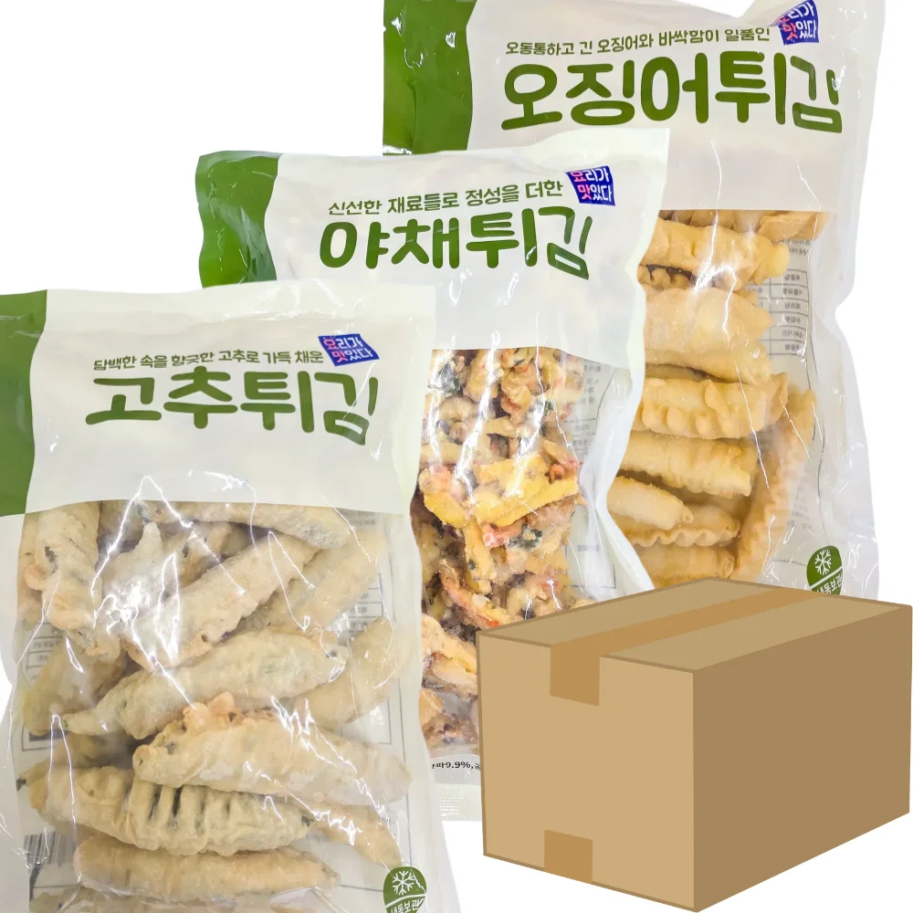 [02971] 미다지 대용량 업소용 식자재 튀김류 벌크 1kg 8봉 분식 고추 야채 오징어 3종