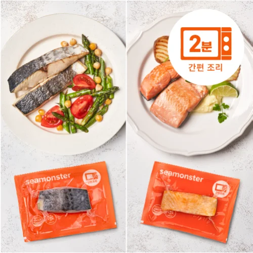 [04857] [5+5]씨몬스터 더 간편한 삼치순살+연어순살 전자레인지용 생선구이 85g 10개