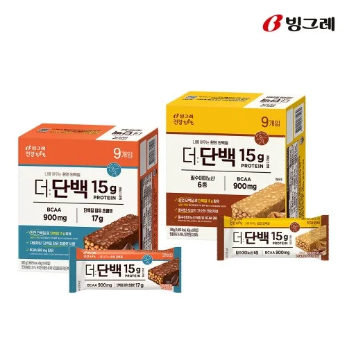 [05991] 빙그레 더단백 프로틴바 크런치바 초코 9개입+피넛버터 9개입