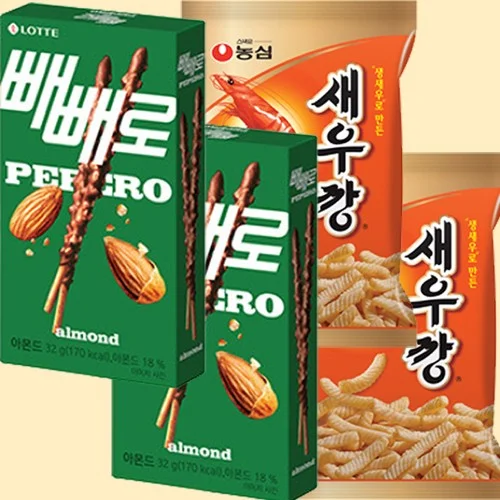 [06051] 빼빼로 아몬드 새우깡 (37g2갑+90g2봉) 봉지과자 스낵