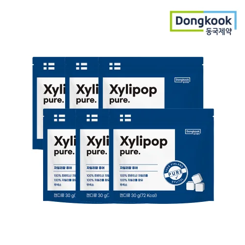 [06107] 동국제약 자일리톨 무설탕 캔디 자일리팝 사탕 퓨어, 30g, 6개