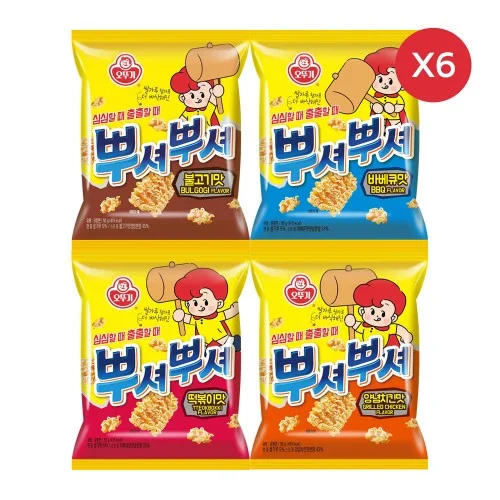 [06116] 오뚜기 뿌셔뿌셔 불고기맛 6개+바베큐맛 6개+양념치킨맛 6개+떡볶이맛 6개 외 6종