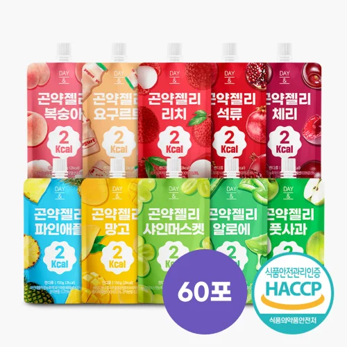 [06186] [2kcal] 데이앤 에브리데이팩 곤약젤리 1포당 2kcal 10가지맛 믹스, 150g, 60개