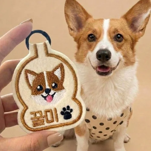 [07155] 펫스츄리 강아지 인식표 이름표 자수 네임택 캐릭터 멍찰