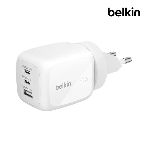 [07463] 벨킨 부스트차지 프로 70W 3포트 초고속 충전기 WCH018 USB-C USB-A GaN PD3.1 PPS 지원 아이폰17 갤럭시 S26 호환